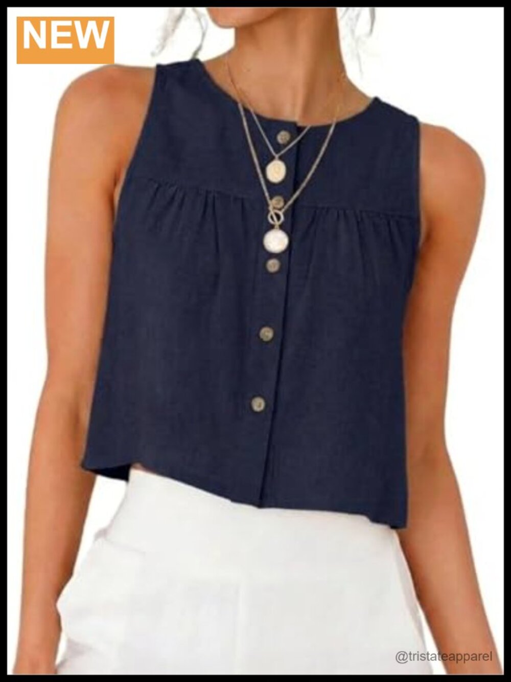 Womens Linen Tank Tops Sleeveless Button Down Crewneck Summer Blouse
